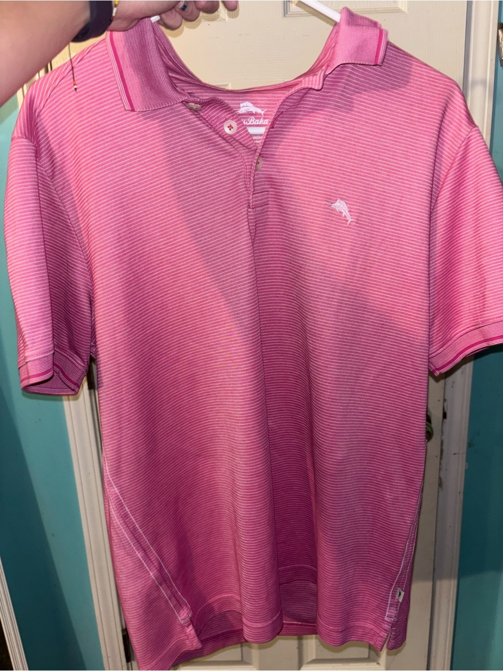 Tommy Bahama Pink Striped Men’s Polo